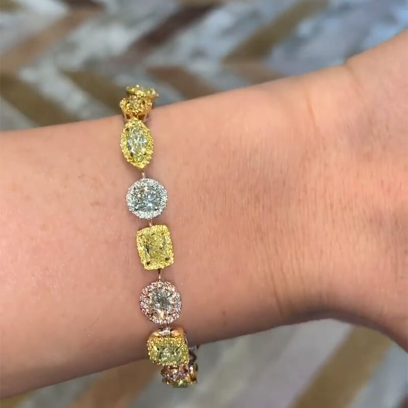 Multi Shape Yellow&Pink Sapphire Halo Bracelet