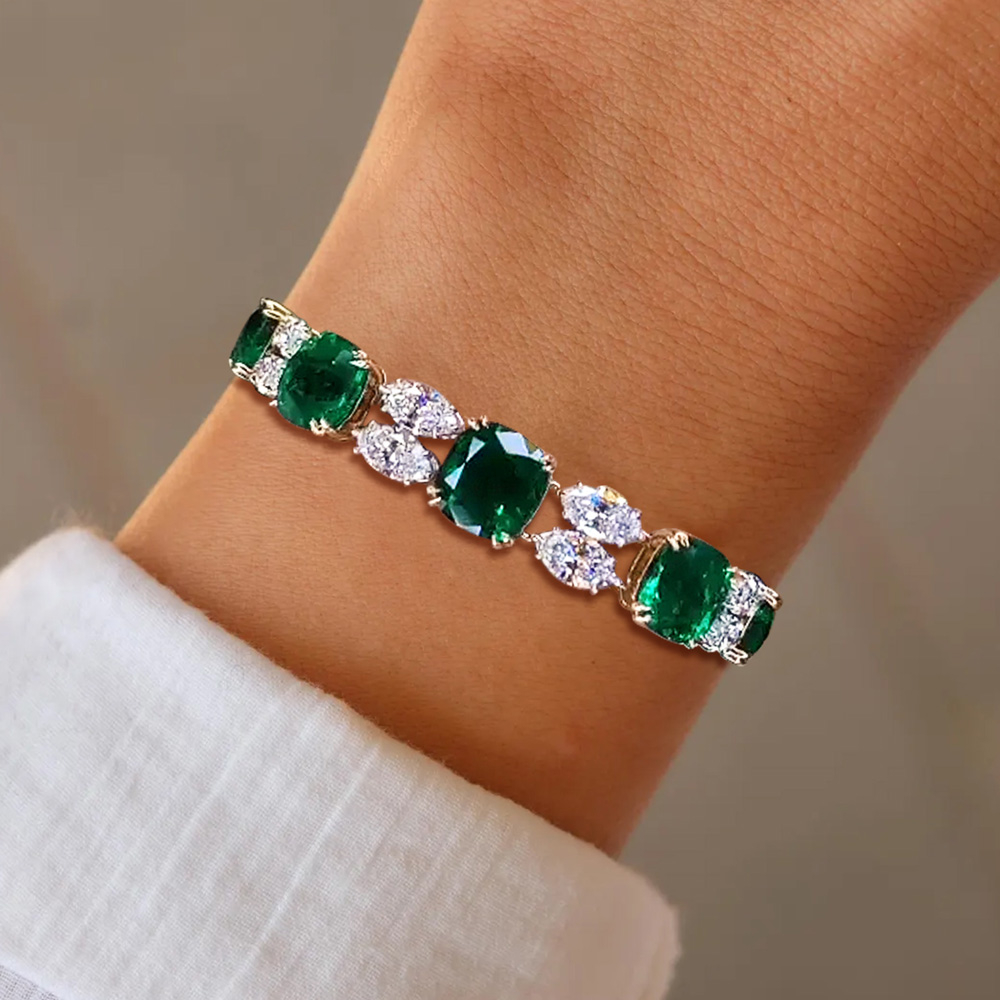 35ctw Cushion Cut Emerald Tennis Bracelet