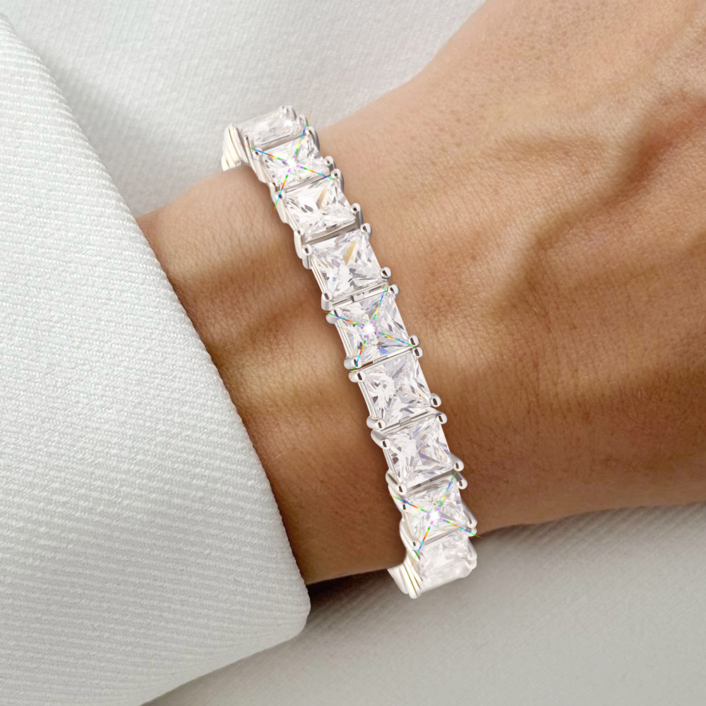 40ctw Princess Cut White Sapphire Tennis Bracelet