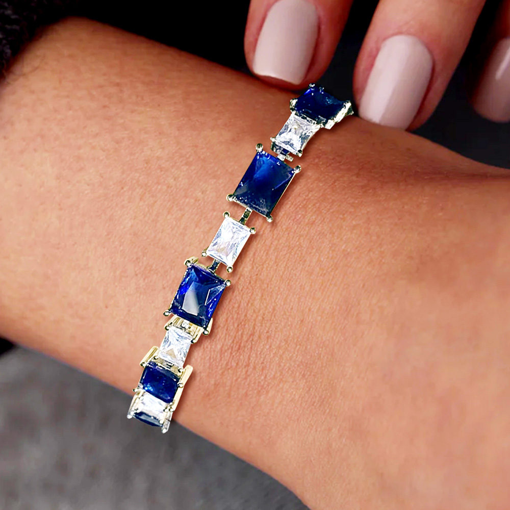 22.5ctw Emerald Cut Blue Sapphires Tennis Bracelet