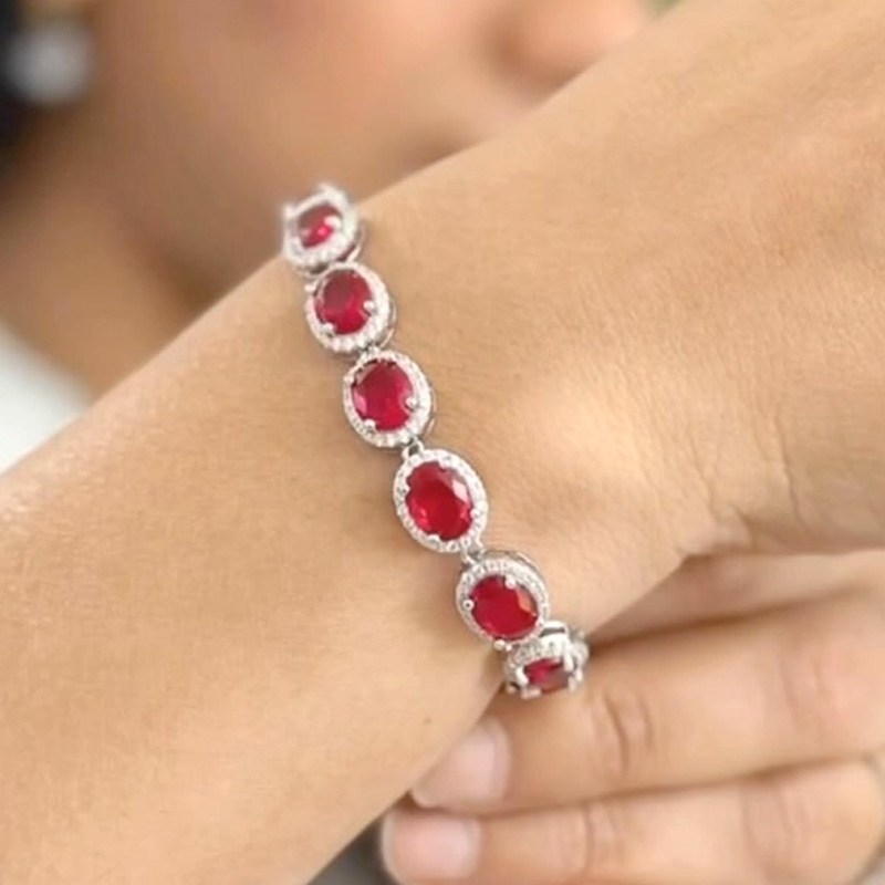 19ctw Oval Cut Ruby Halo Bracelet