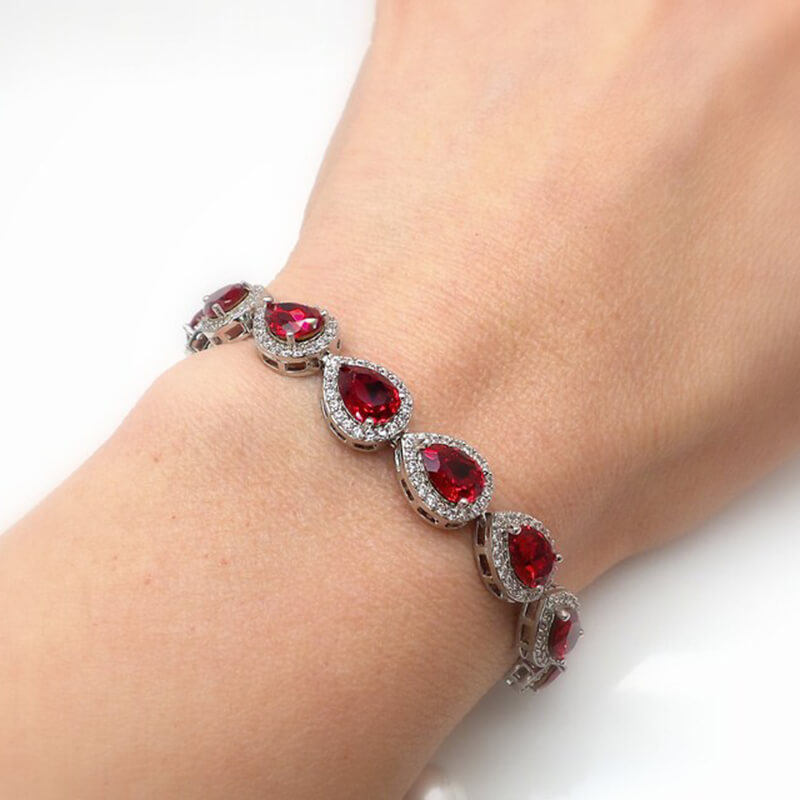 12ctw Pear Cut Ruby Pave Halo Bracelet
