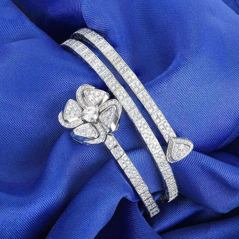 12ctw White Sapphire Asymmetric Flower Bangle