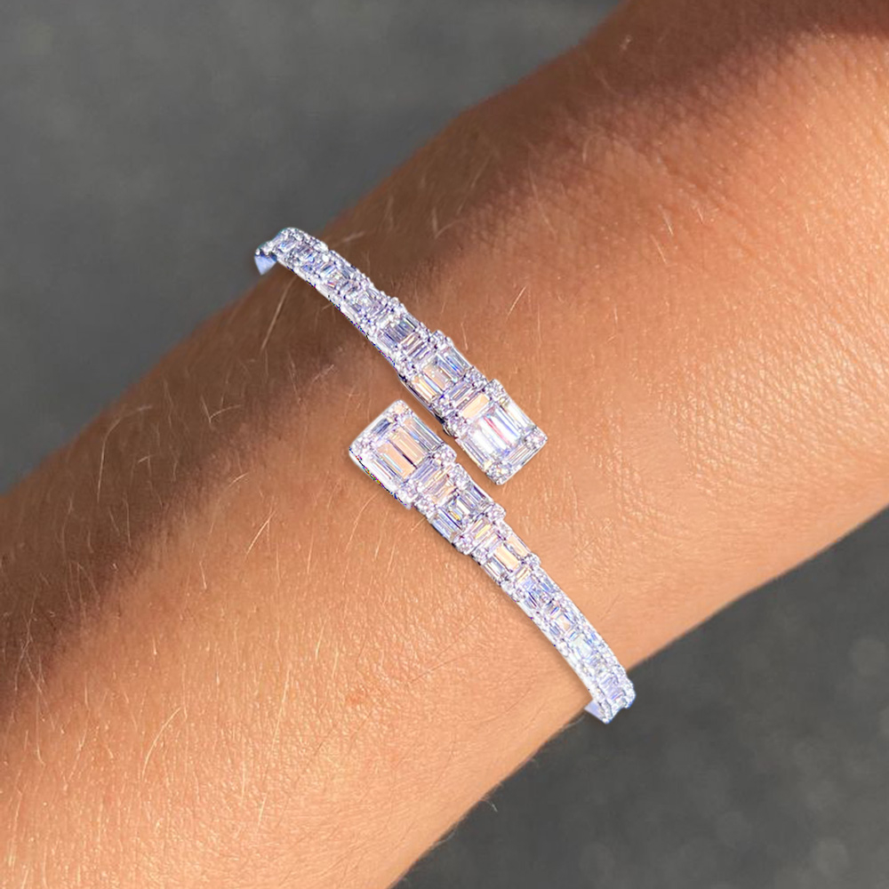 8ctw Baguette Cut White Sapphire Bypass Bangle