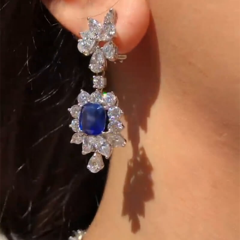 Multi-cut Royal Sapphire Necklace & Earrings Jewelry Set