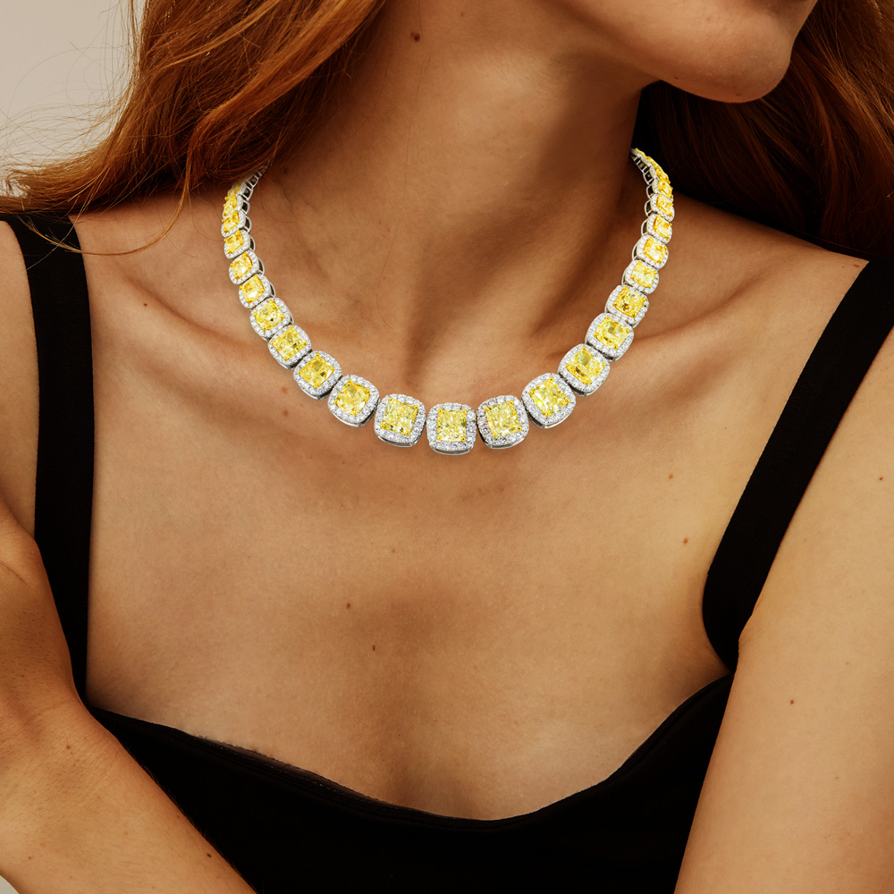 Cushion Cut Yellow Sapphire Necklace & Earrings Set