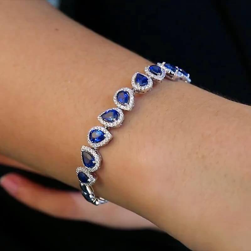 5.71ctw Pear Cut Pave Halo Sapphire Bracelet