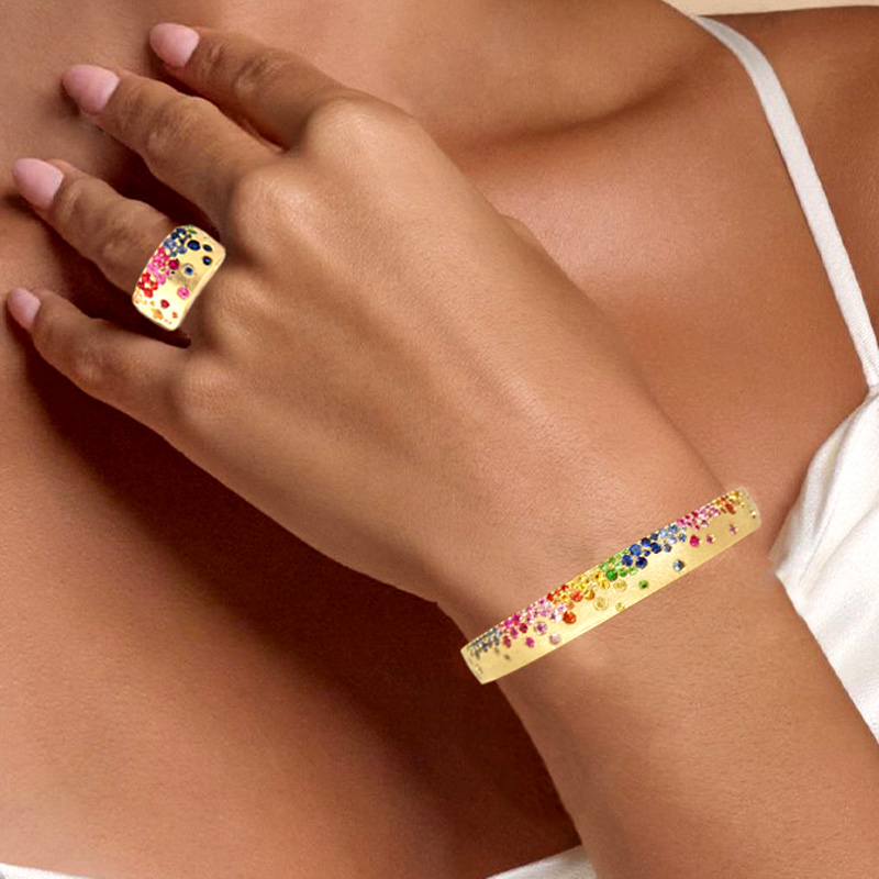 Rainbow Sapphire Yellow Gold Tone Three-piece Jewelry Set
