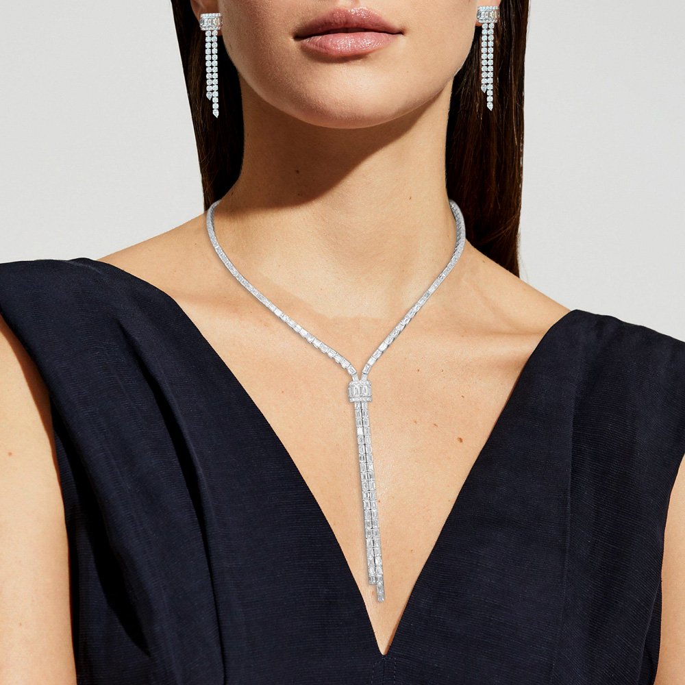 White Sapphire Adjustable Bolo Necklace Two-piece Jewelry Set