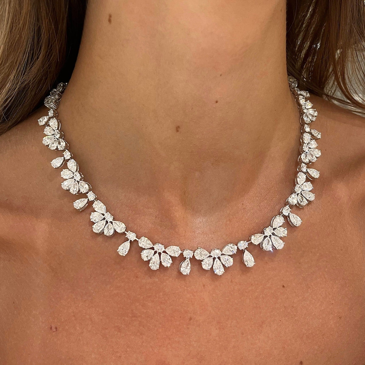 35ctw Pear and Oval Cut White Sapphire Tiara Necklace