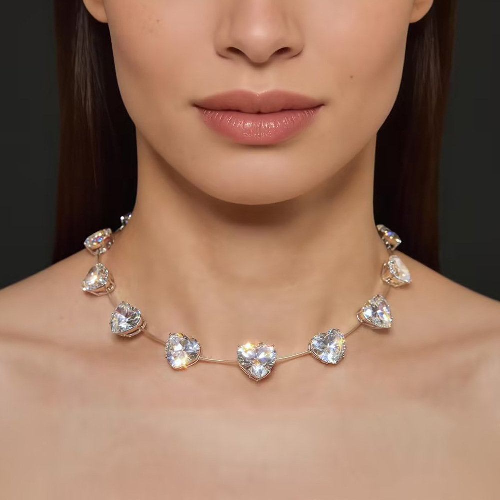 120ctw Heart Cut White Sapphire Station Necklace