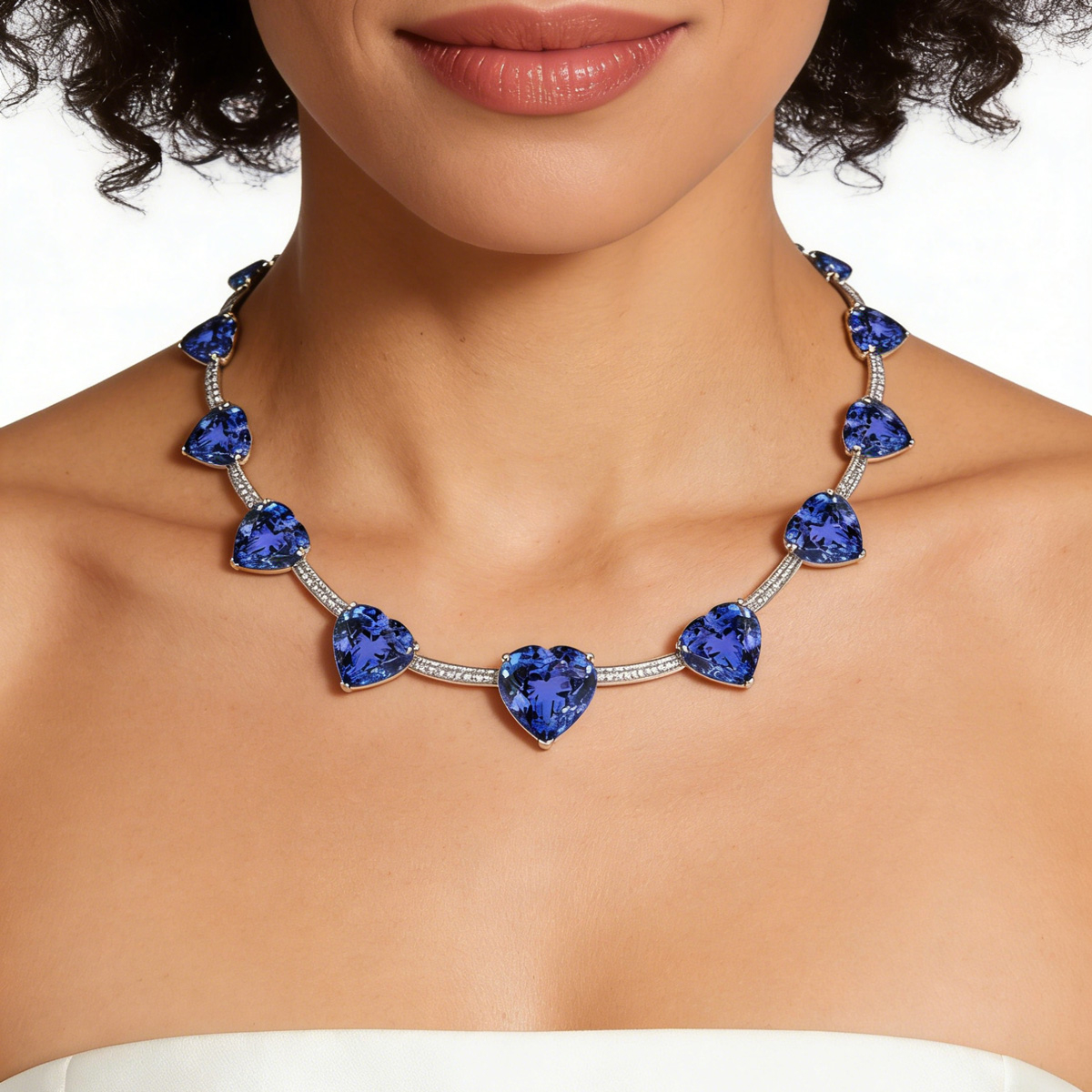 126ctw Heart Cut Tanzanite Blue Sapphire Statement Necklace