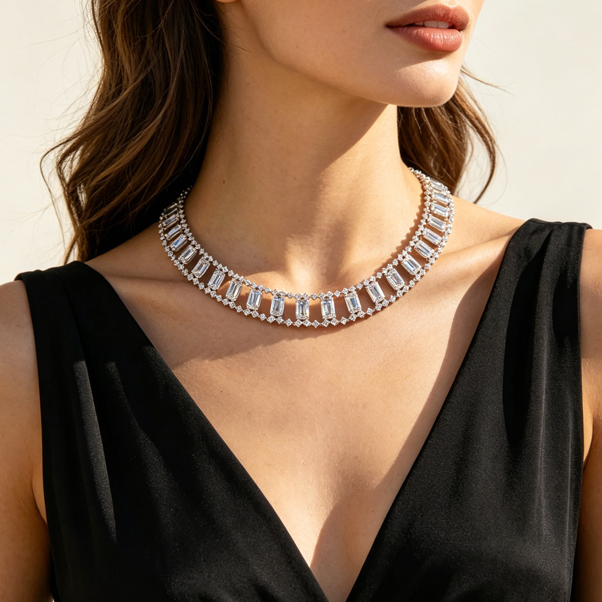 55ctw Radiant and Princess Cut Art-deco Vintage Statement Necklace