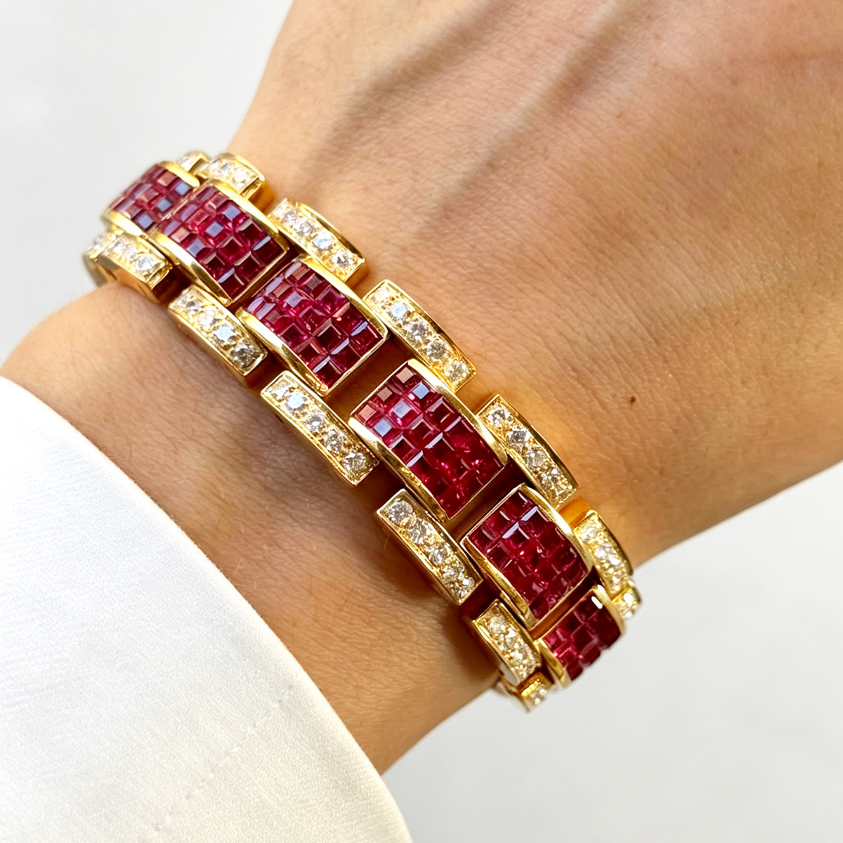 26ctw Princess Cut Ruby Vintage Statement Bracelet