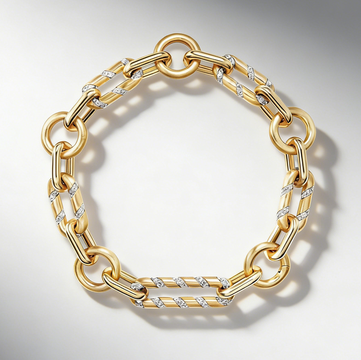 Flush Set White Sapphire Mixed Link Unisex Bracelet