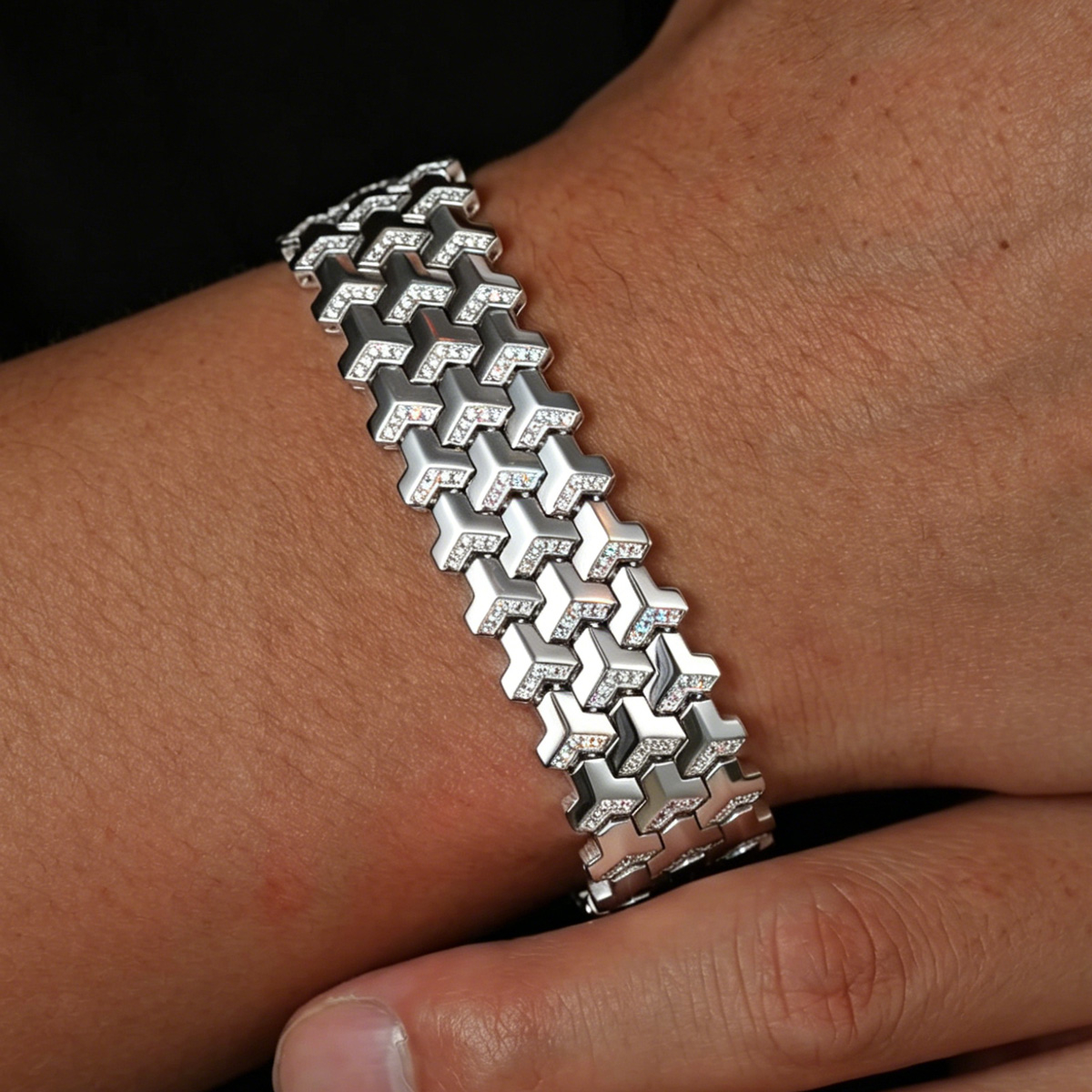 17MM Wide 9ctw Round Cut Triple Row Armor Men's Bracelet