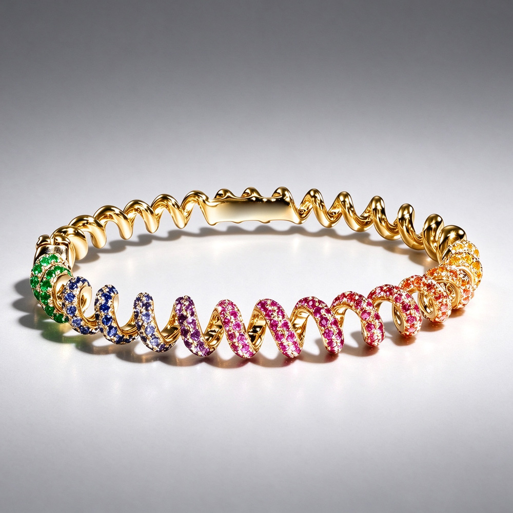 5ctw Round Cut Multicolor Sapphire Spiral Rainbow Bangle