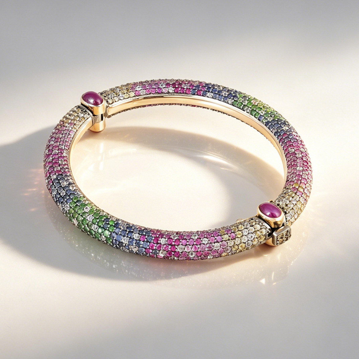 20ctw Round Cut Multicolor Sapphire Paved Rainbow Bangle