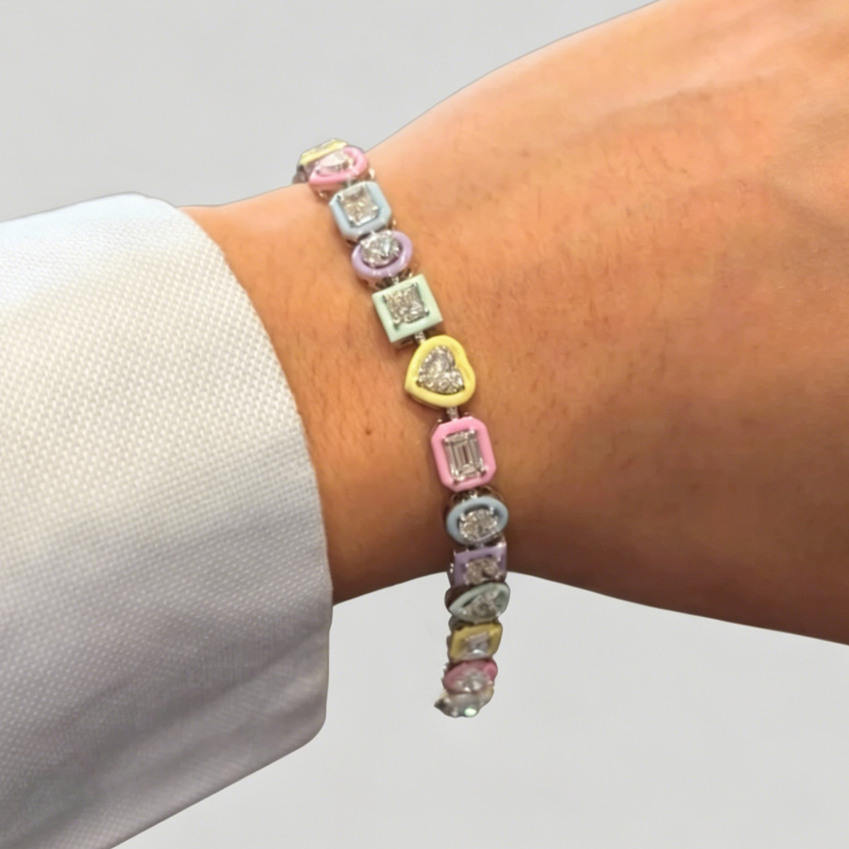 8ctw Multi-cut Multicolor Enamel Bracelet