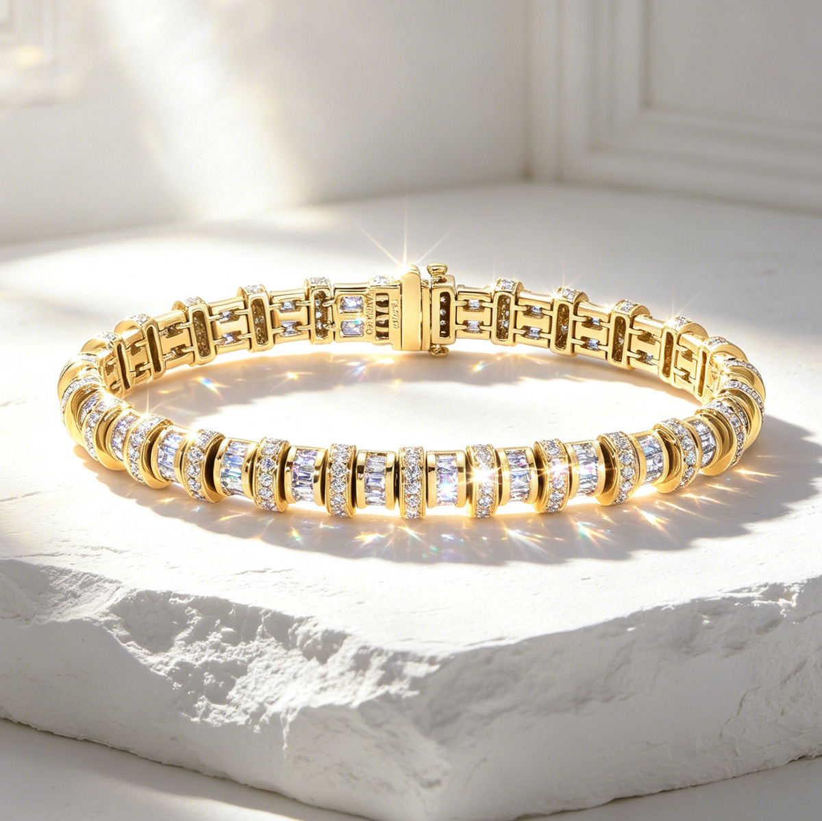 8ctw Round and Baguette Cut White Sapphire Vintage Bracelet