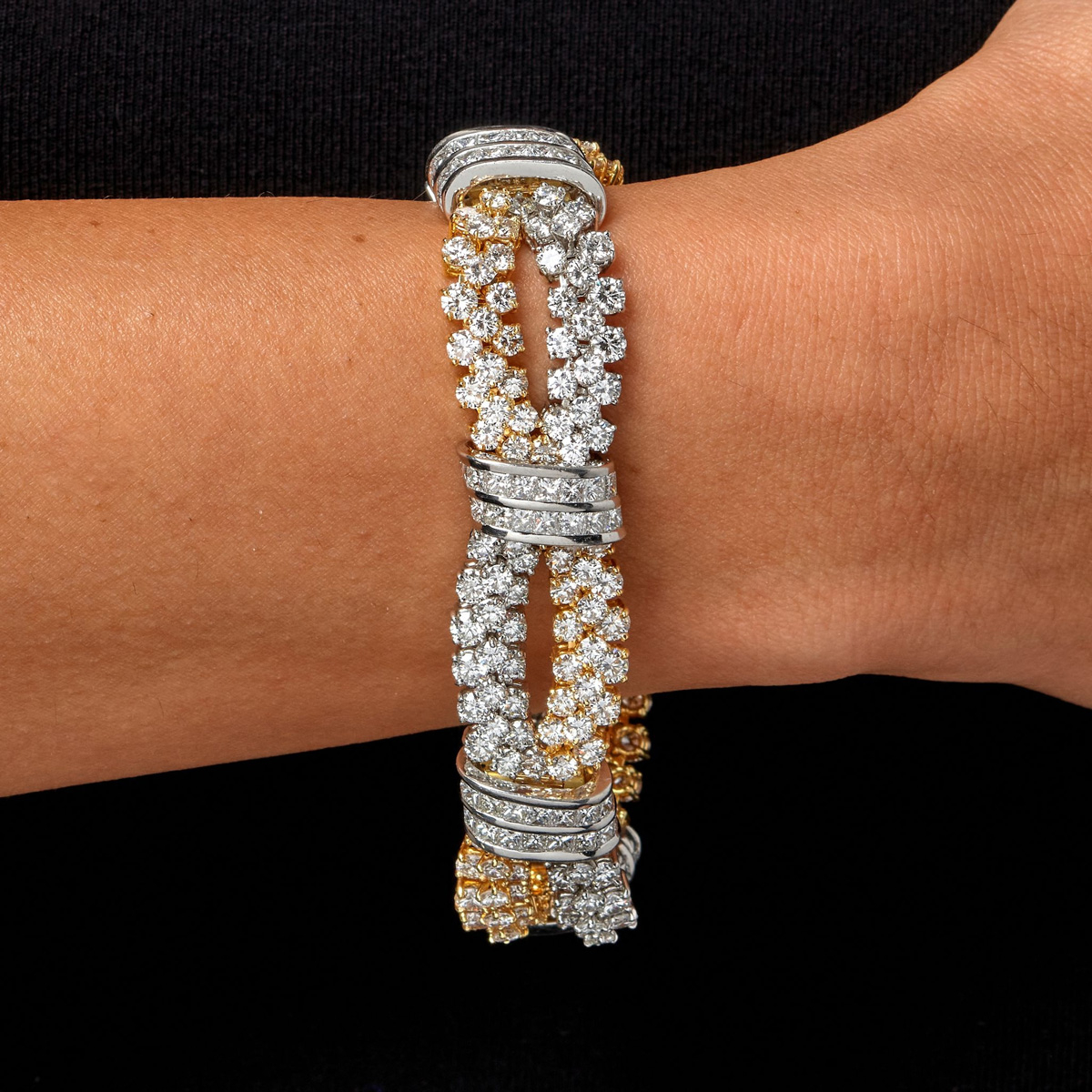 24ctw Round and Baguette Cut Two Tone Statement Bracelet