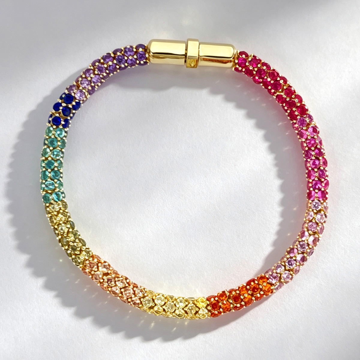 13ctw Allover-set Round Cut Multicolor Sapphire Rainbow Bracelet