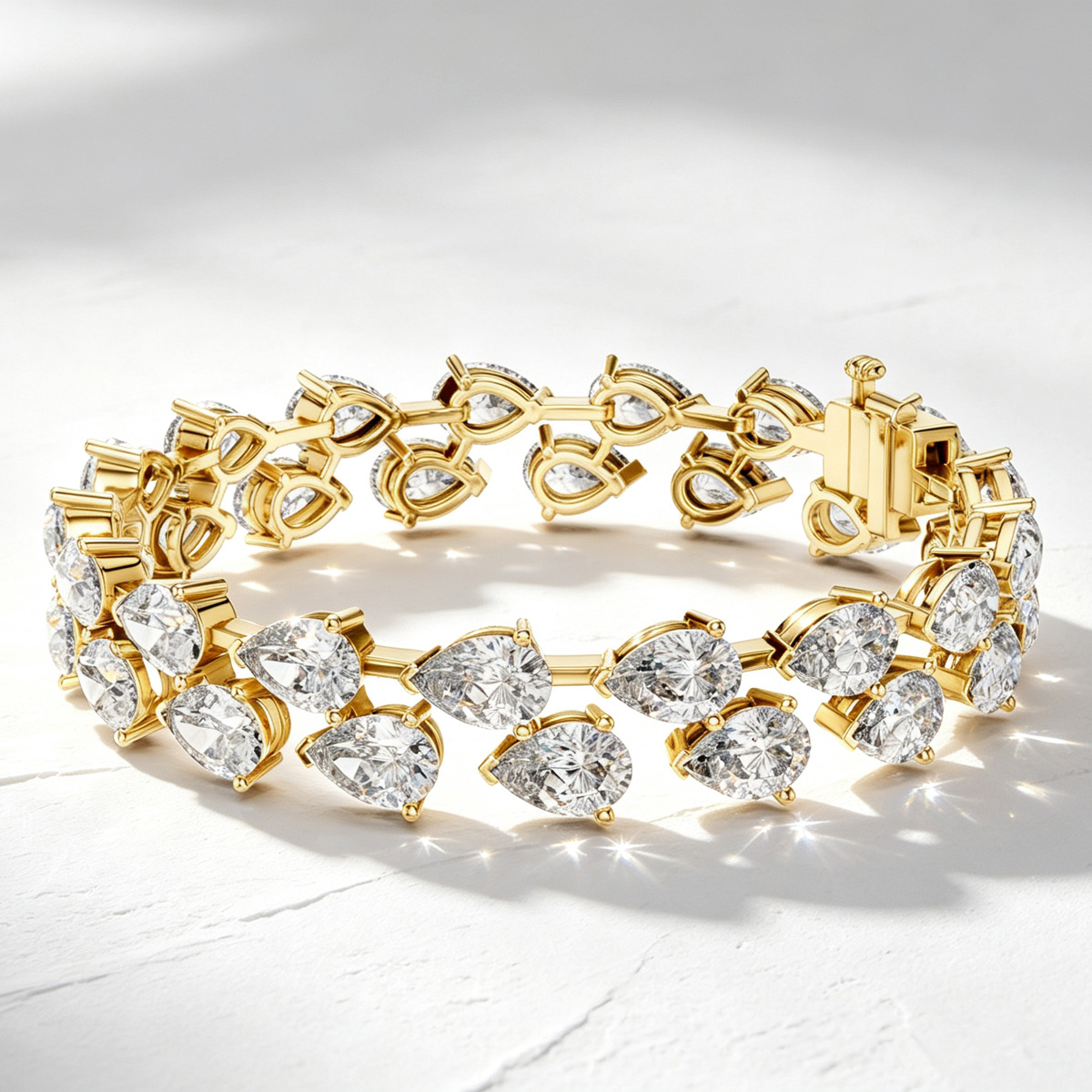 26ctw Pear Cut White Sapphire Double-row Bracelet