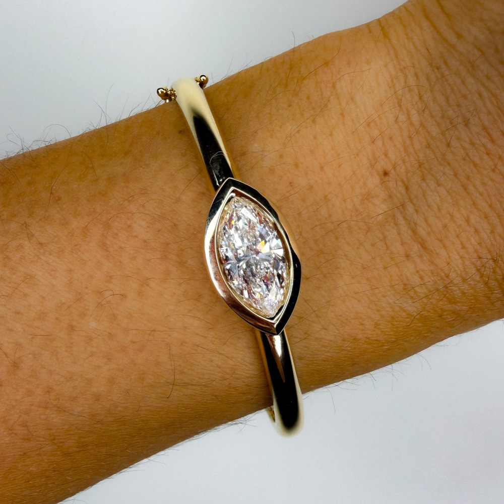 3.8ct BezeL Set Marquise Cut Simple Modern Bangle