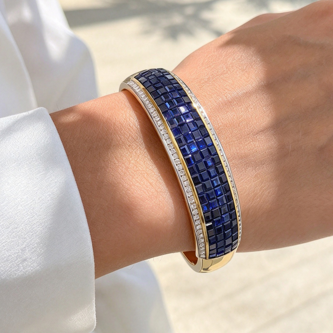 17ctw Invisibly Set Blue Sapphire Classic Vintage Bangle