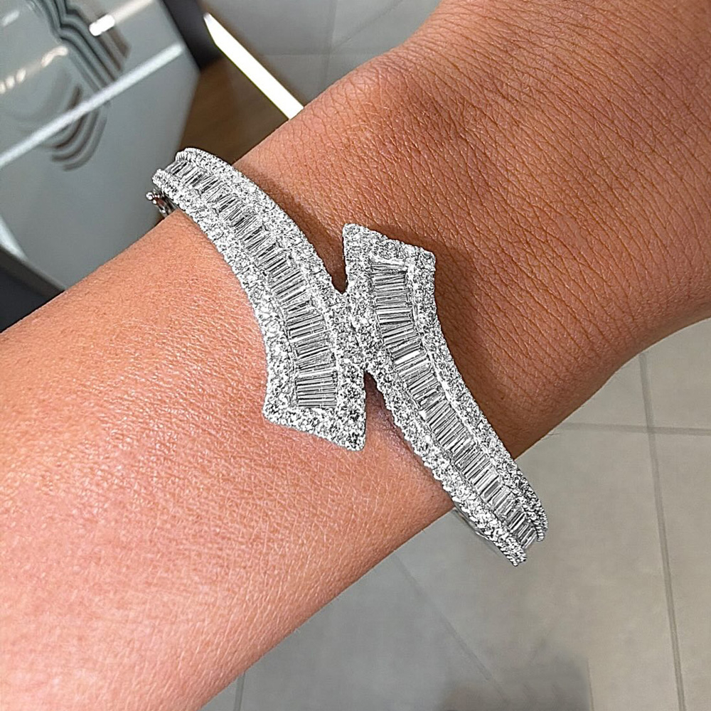 6ctw Baguette Cut White Sapphire Bypass Bangle