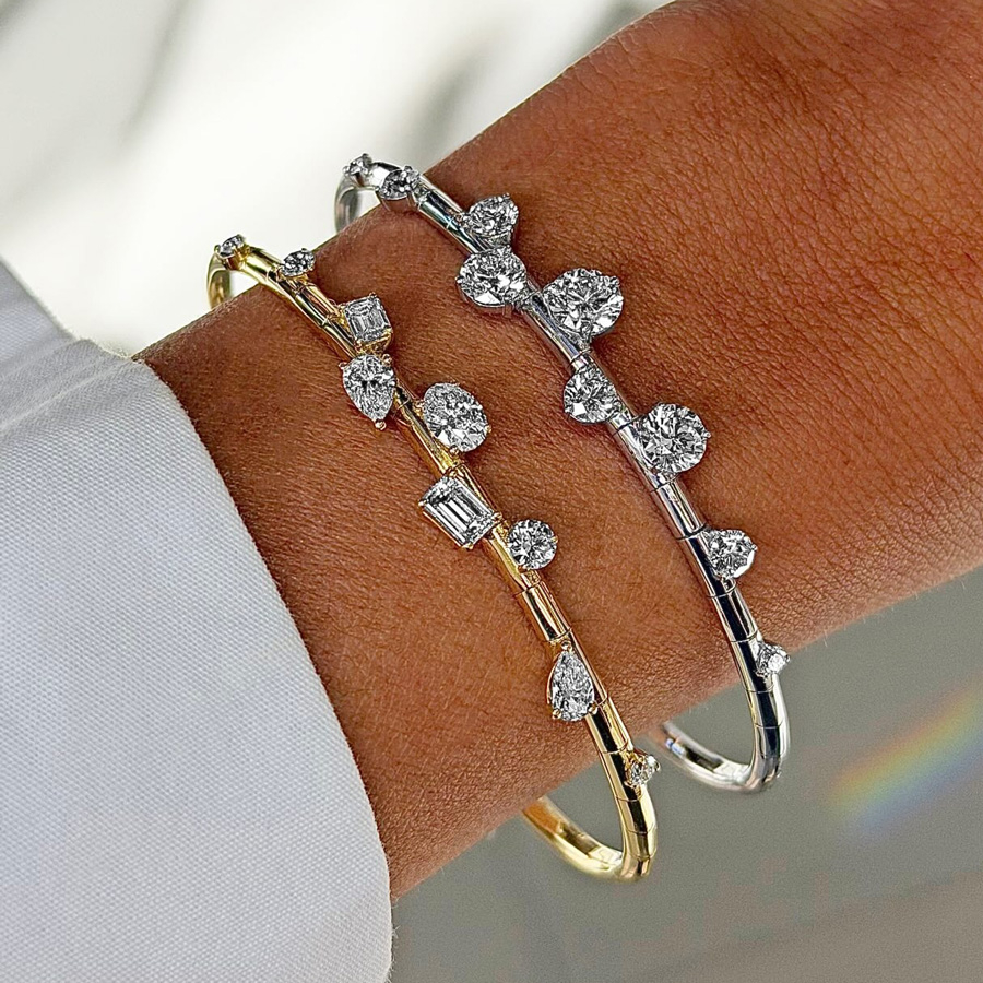 4ctw Multi-cut White Sapphire Scattered Simple Bangle