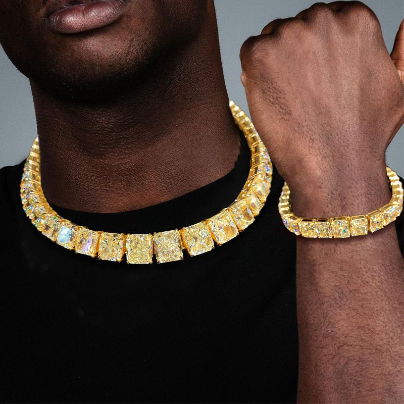 Golden Radiant Cut Yellow Sapphire Tennis Necklace & Bracelet Sets